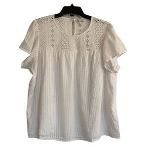 ELLA MOSS Eyelet Brianne Top in White Fully Lined with Ruffle Sleeves